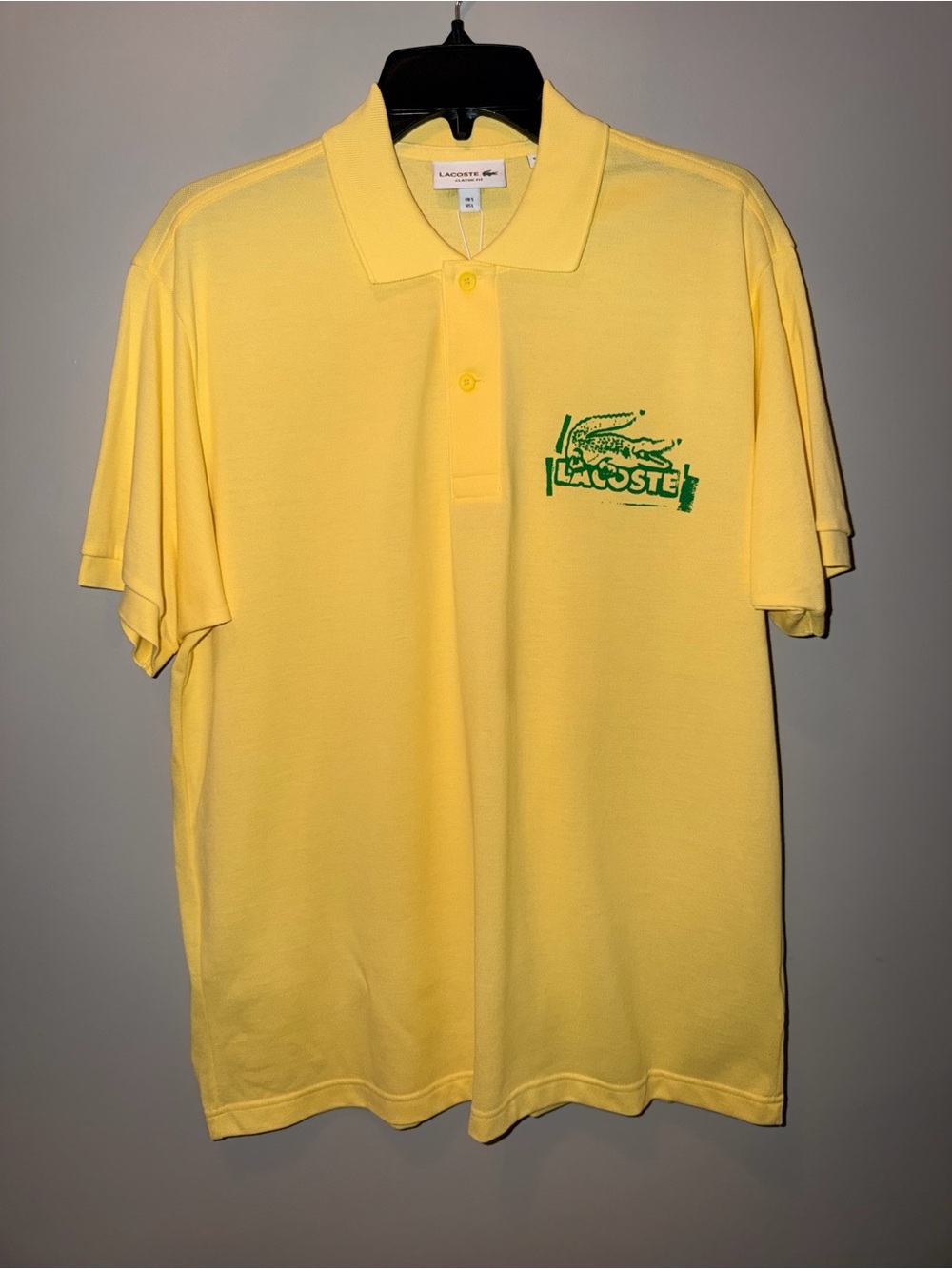 Lacoste  100% cotton size Large Yellow Polo with Green Croc Logo preppy